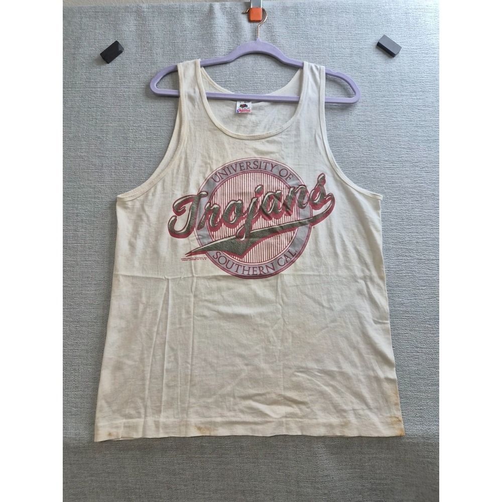 Fruit of the Loom Tank Top Mens L Beige Cotton USC Trojans Football Team NCAA
